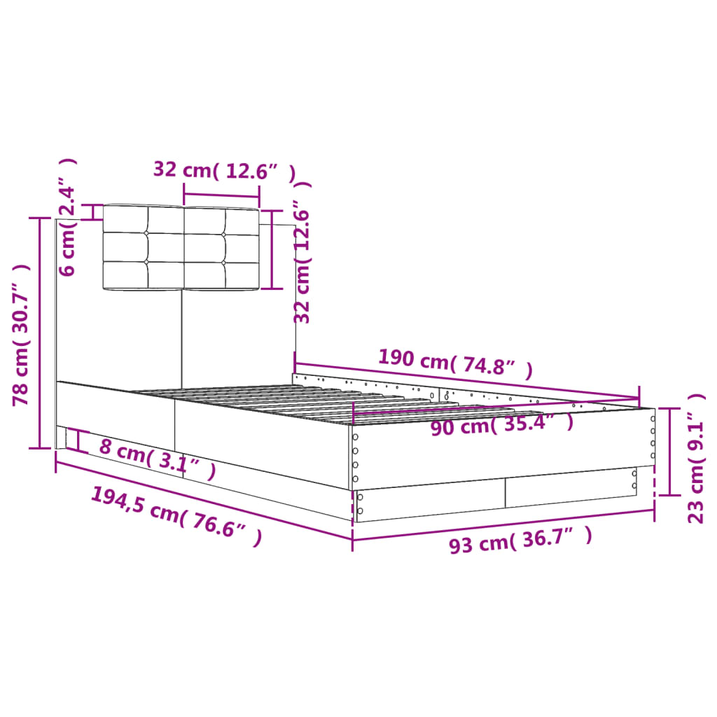 Bed Frame without Mattress Concrete Grey 90x190 cm Single