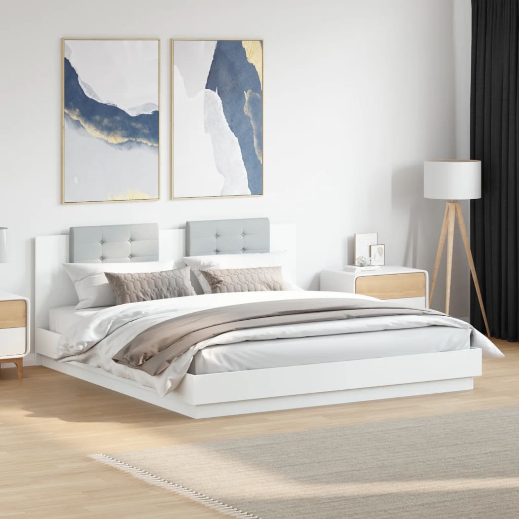 Bed Frame with LED without Mattress White 200x200 cm