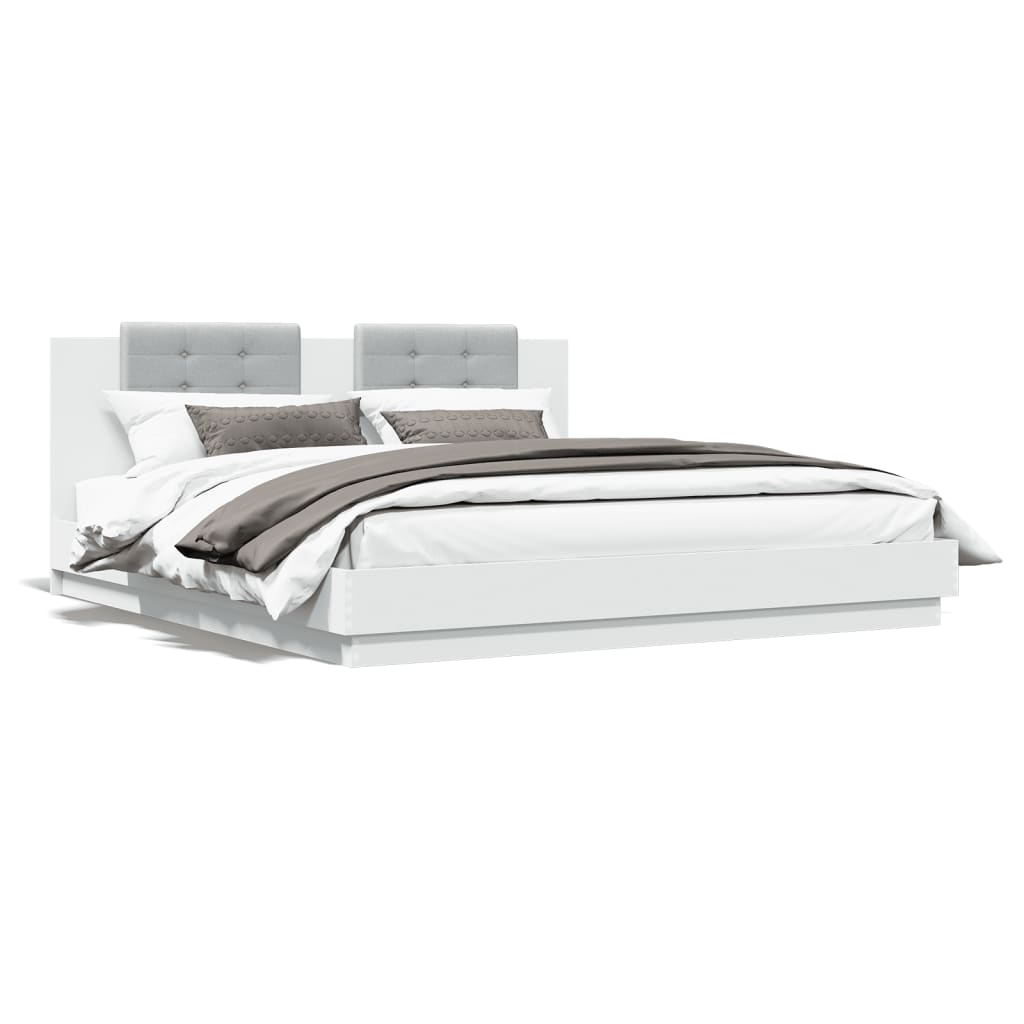 Bed Frame with LED without Mattress White 160x200 cm