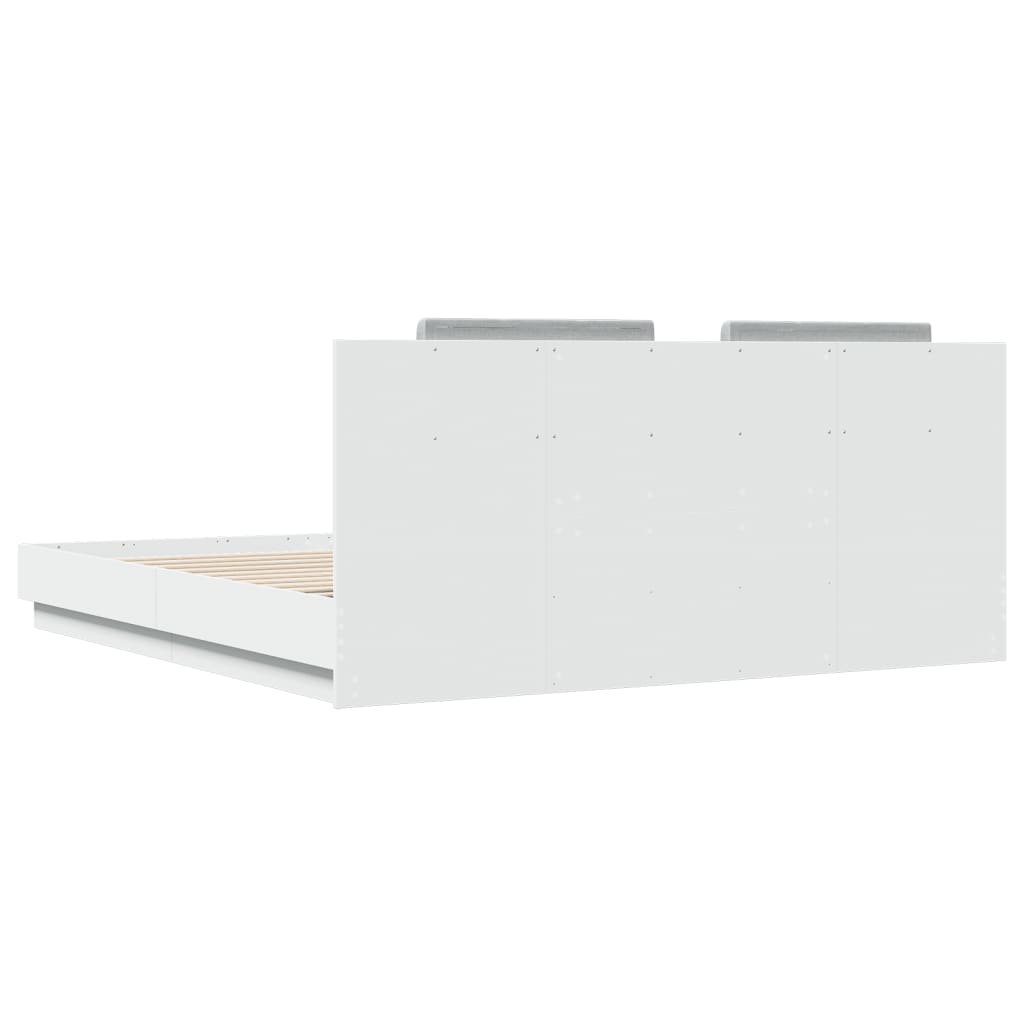 Bed Frame with LED without Mattress White 160x200 cm