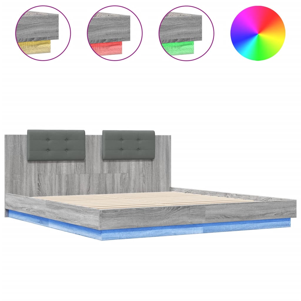 Bed Frame with LED without Mattress Grey Sonoma 160x200 cm