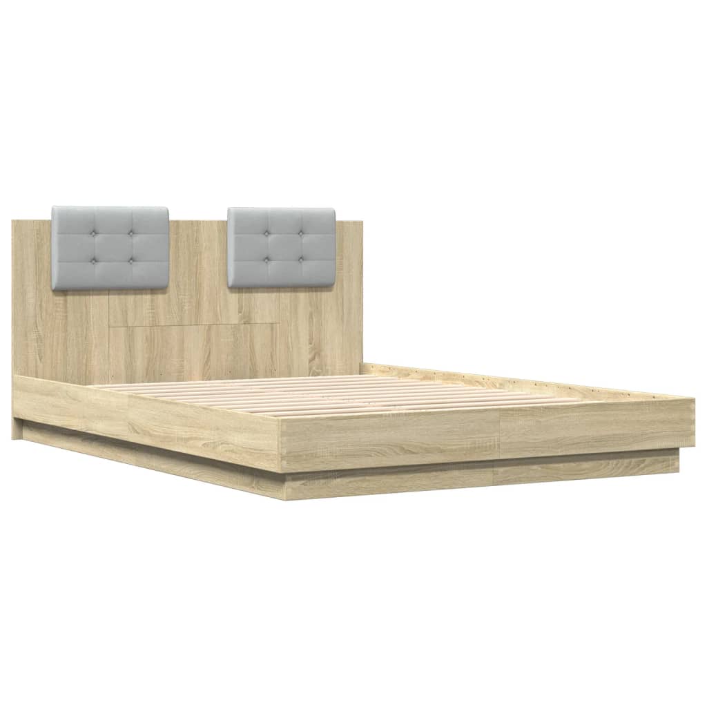 Bed Frame with LED without Mattress Sonoma Oak 150x200 cm King Size