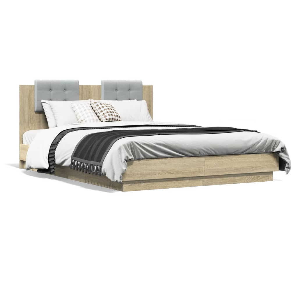 Bed Frame with LED without Mattress Sonoma Oak 150x200 cm King Size