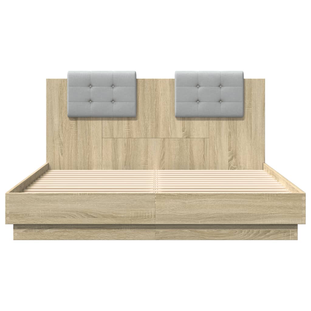 Bed Frame with LED without Mattress Sonoma Oak 150x200 cm King Size