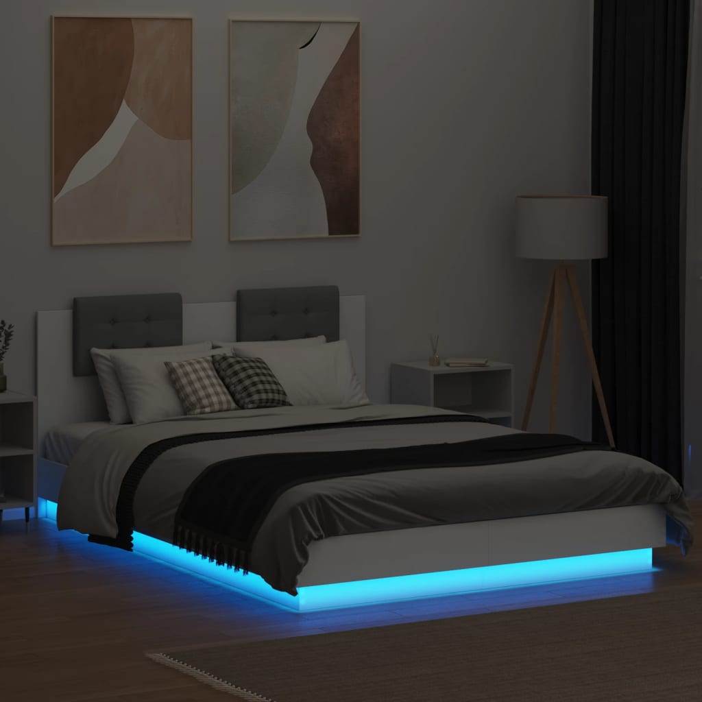 Bed Frame with LED without Mattress White 120x200 cm