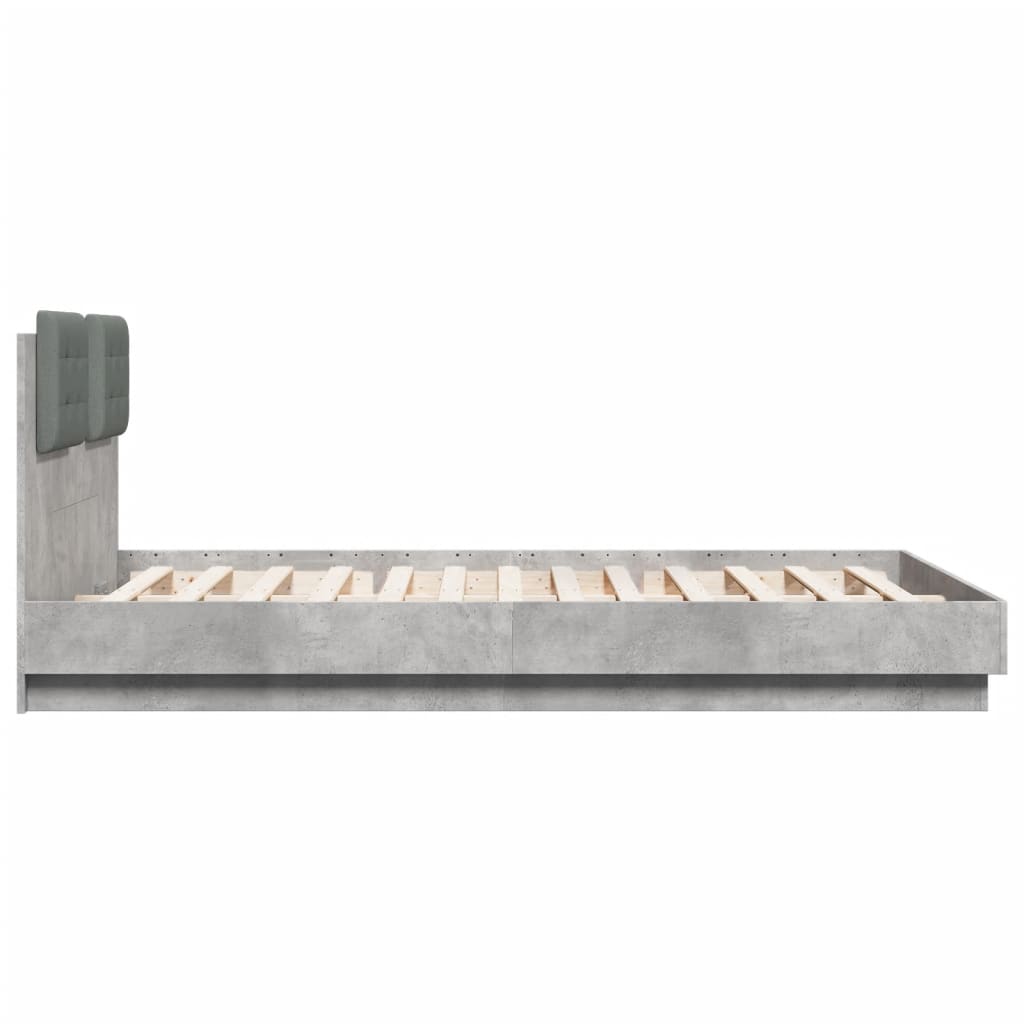 Bed Frame with LED without Mattress Concrete Grey 120x200 cm