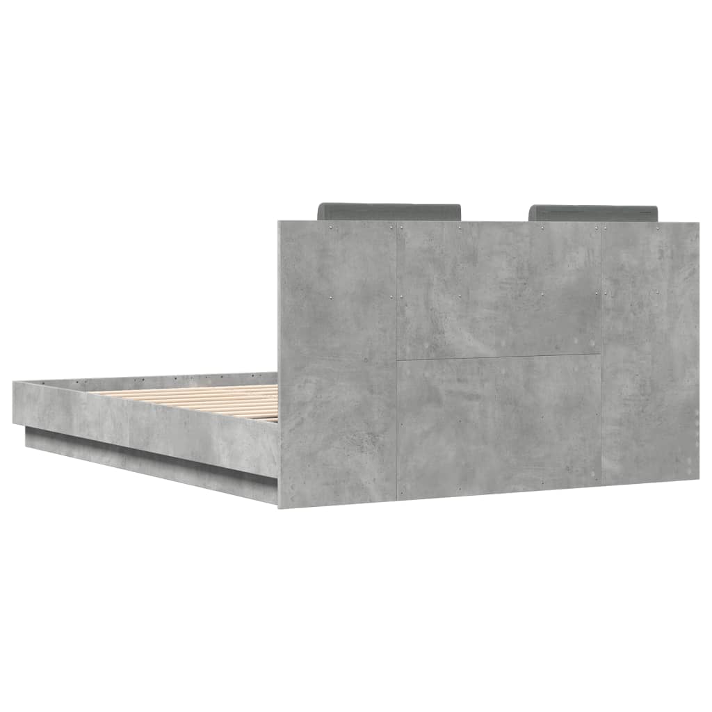Bed Frame with LED without Mattress Concrete Grey 120x200 cm