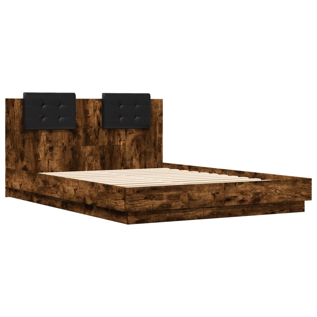 Bed Frame with LED without Mattress Smoked Oak 120x200 cm
