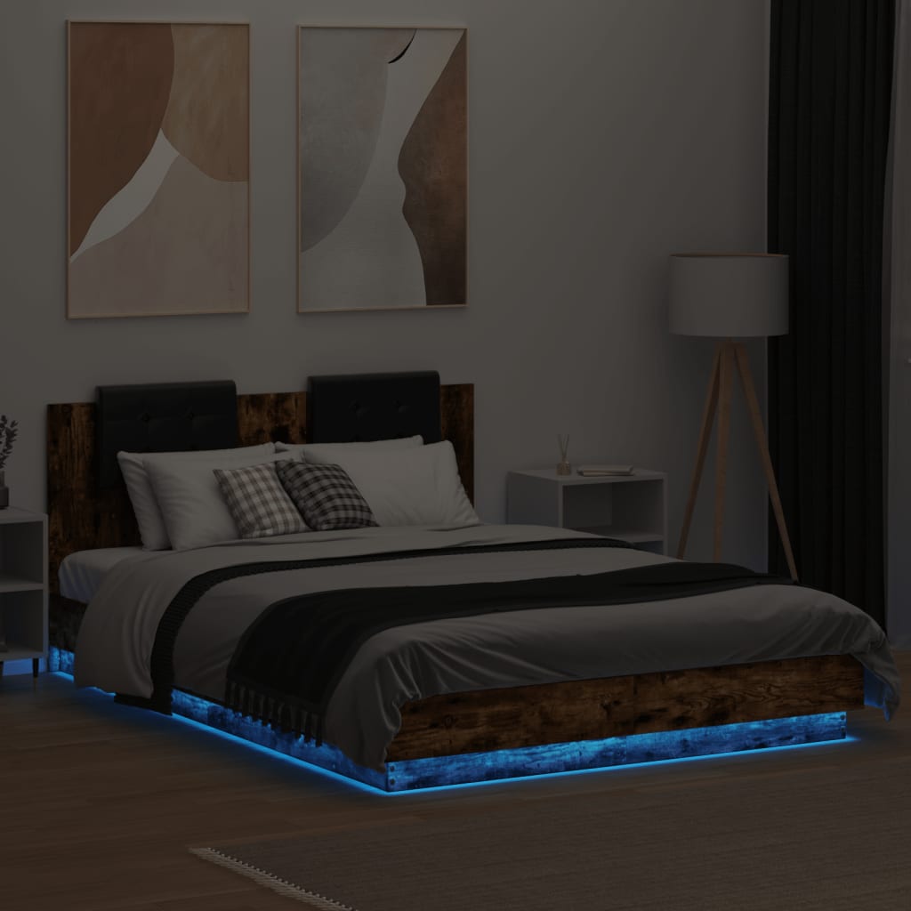 Bed Frame with LED without Mattress Smoked Oak 120x200 cm