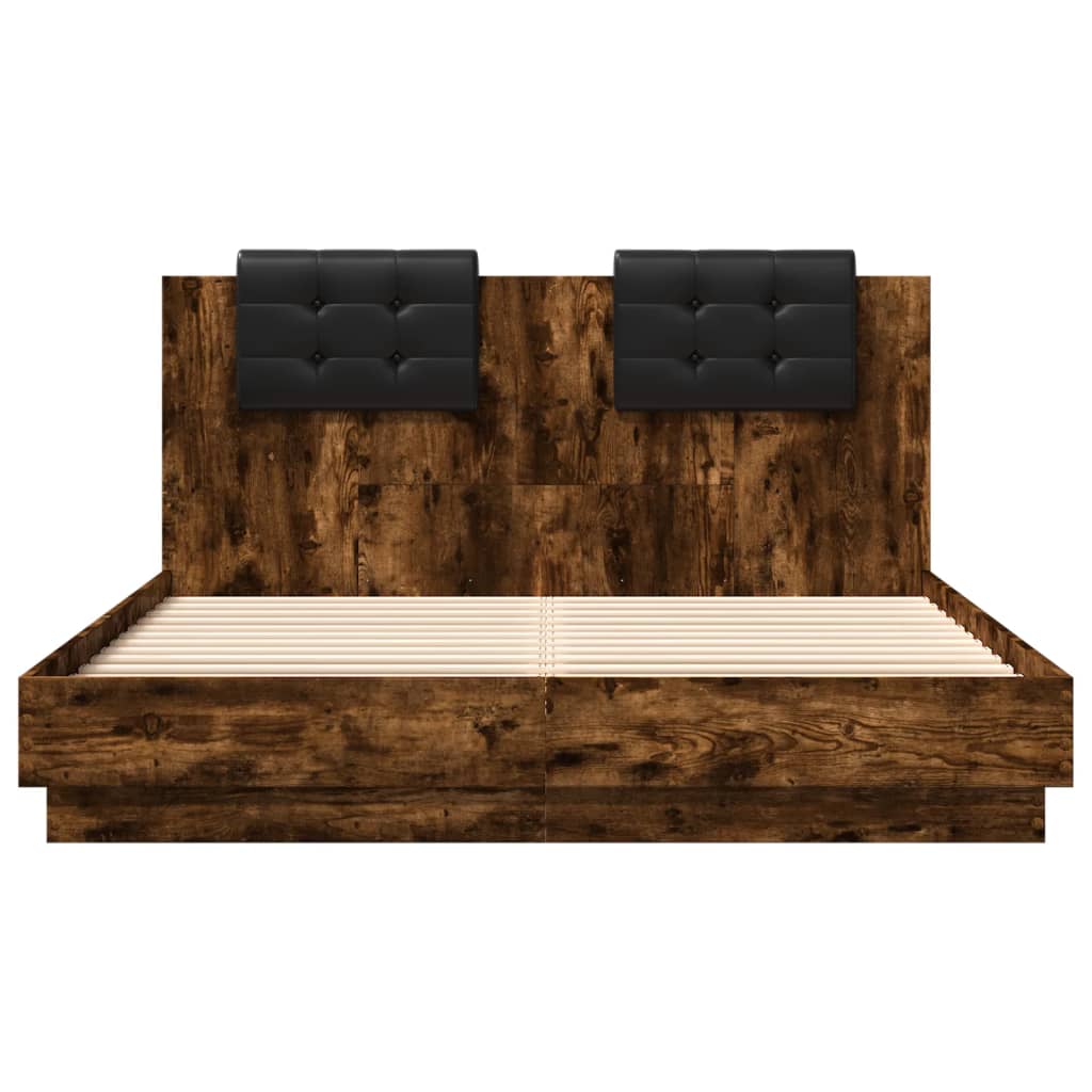 Bed Frame with LED without Mattress Smoked Oak 120x200 cm