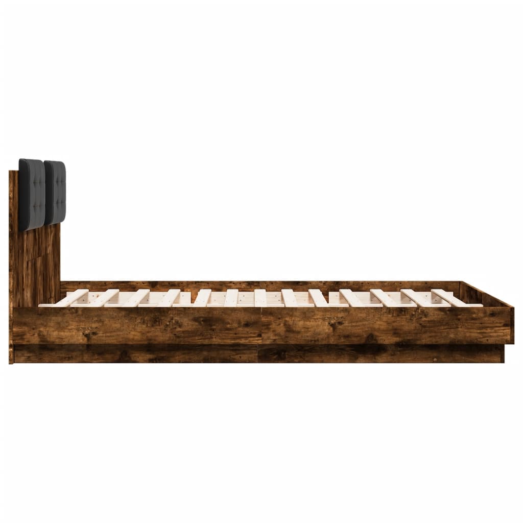 Bed Frame with LED without Mattress Smoked Oak 120x200 cm