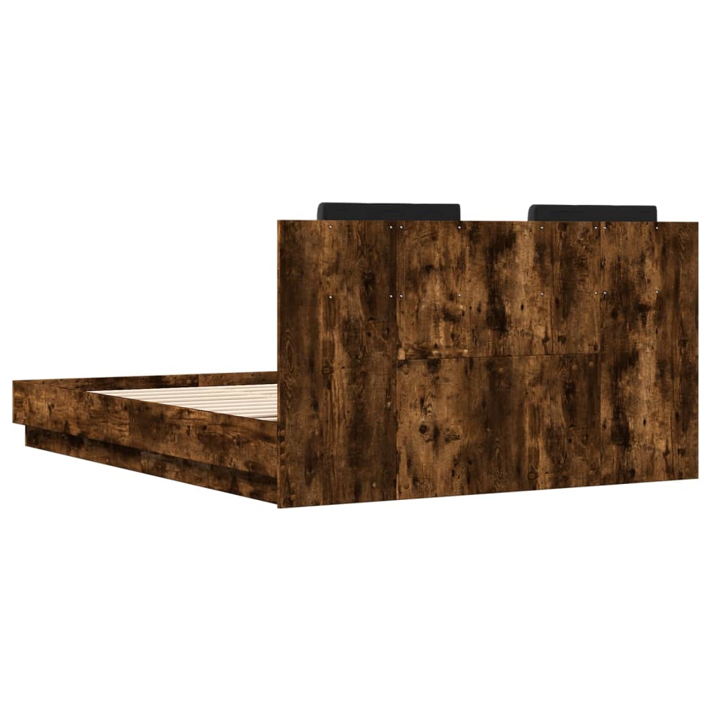 Bed Frame with LED without Mattress Smoked Oak 120x200 cm