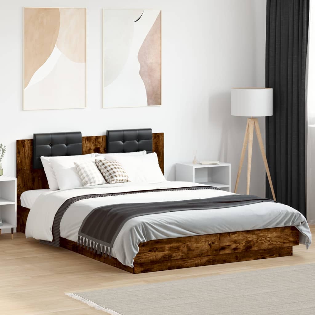 Bed Frame with LED without Mattress Smoked Oak 120x200 cm