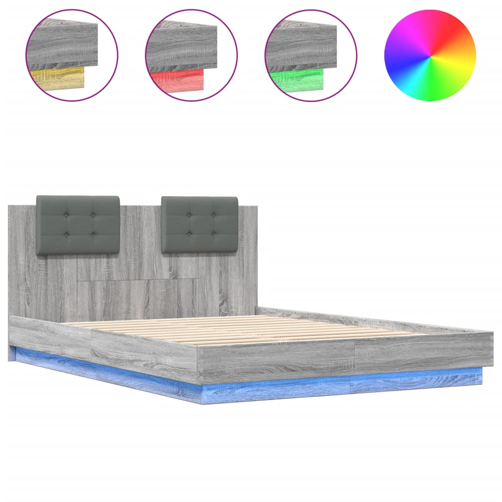 Bed Frame with LED without Mattress Grey Sonoma 120x200 cm