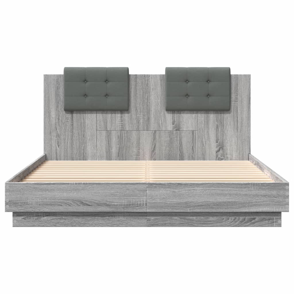 Bed Frame with LED without Mattress Grey Sonoma 120x200 cm