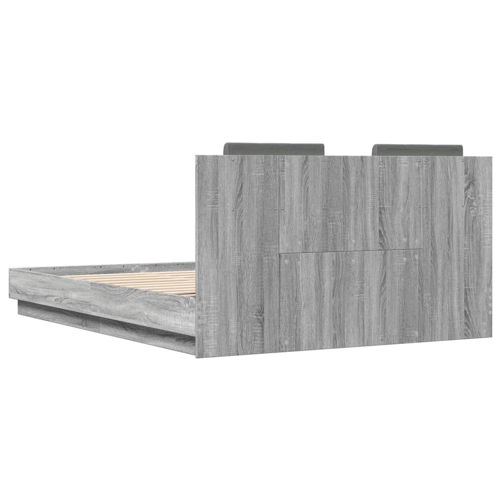 Bed Frame with LED without Mattress Grey Sonoma 120x200 cm