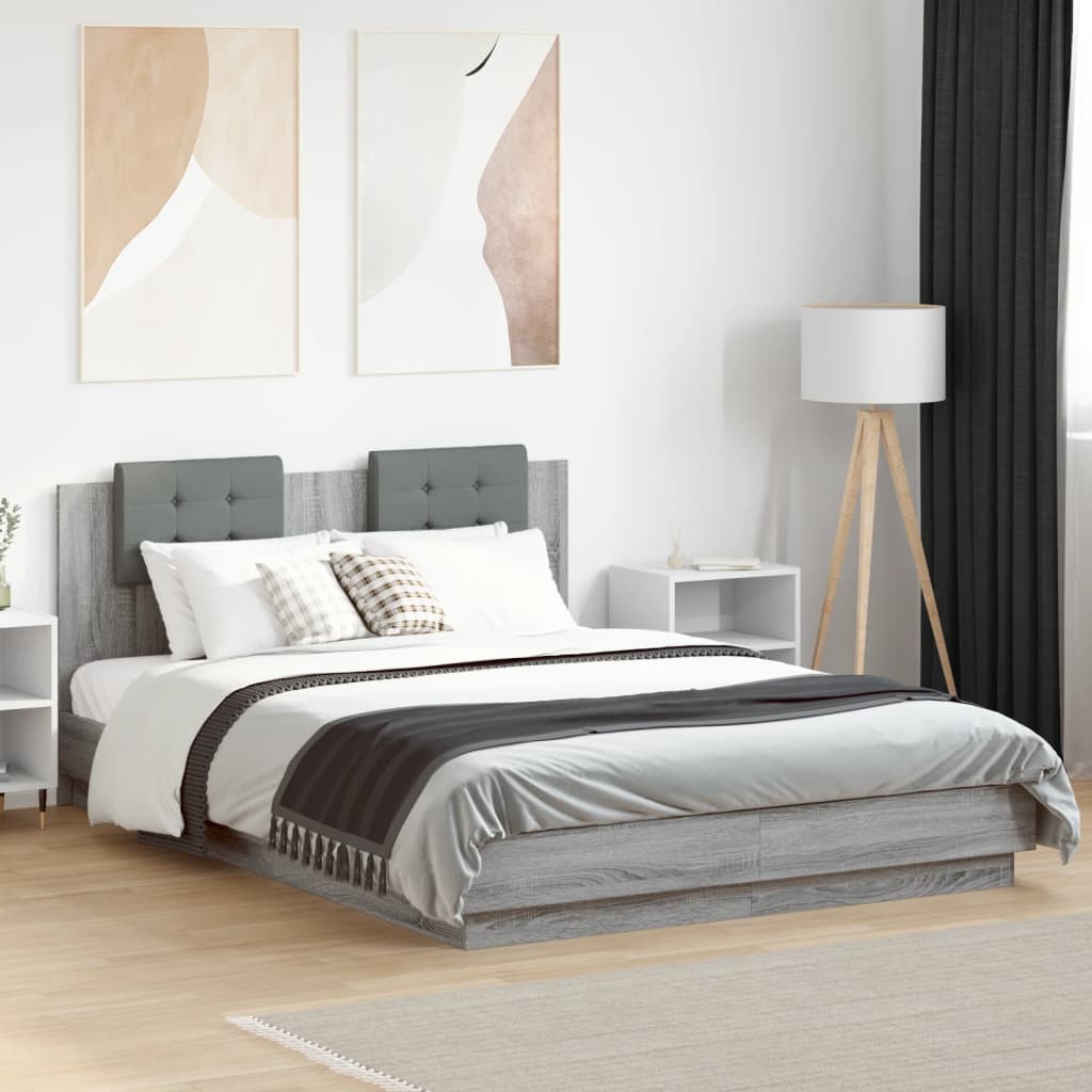 Bed Frame with LED without Mattress Grey Sonoma 120x200 cm