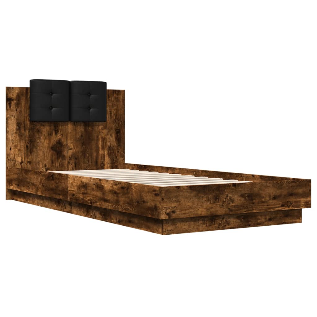 Bed Frame with LED without Mattress Smoked Oak 100x200 cm