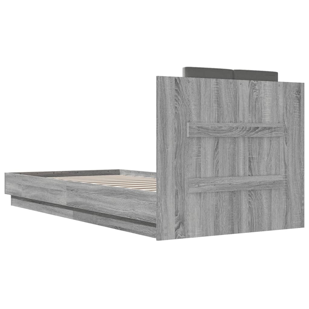 Bed Frame with LED without Mattress Grey Sonoma 100x200 cm