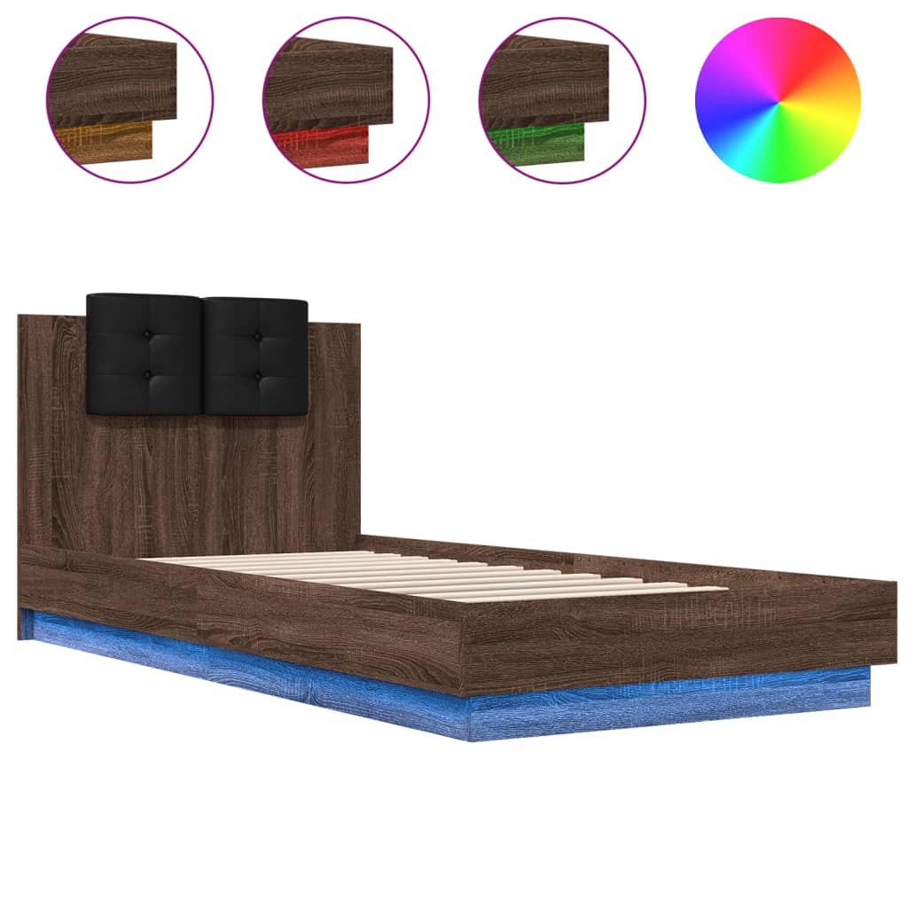 Bed Frame with LED without Mattress Brown Oak 100x200 cm