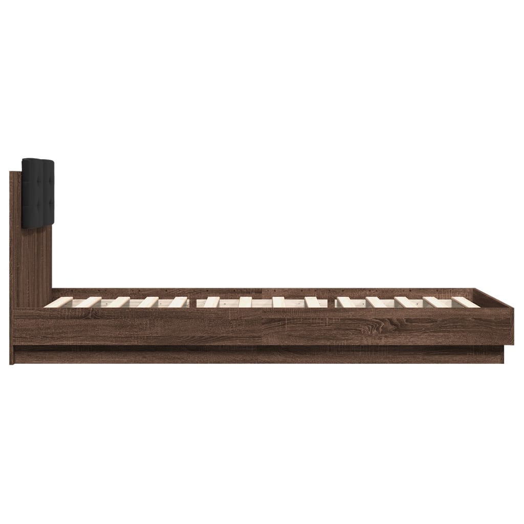 Bed Frame with LED without Mattress Brown Oak 100x200 cm