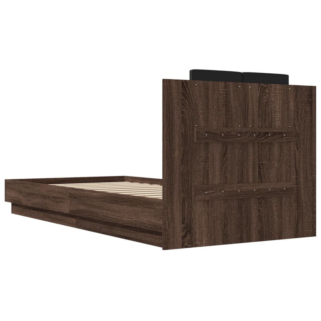 Bed Frame with LED without Mattress Brown Oak 100x200 cm