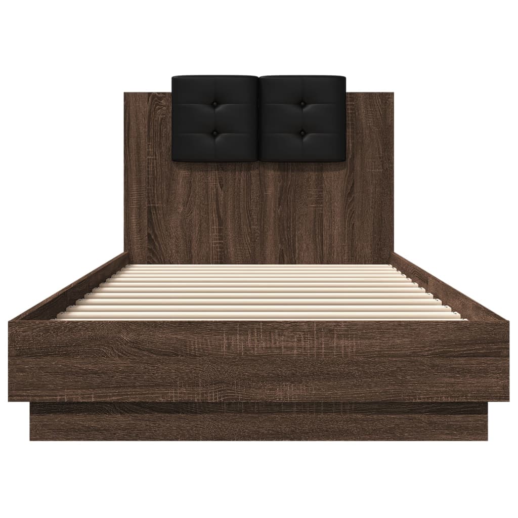 Bed Frame with LED without Mattress Brown Oak 90x200 cm