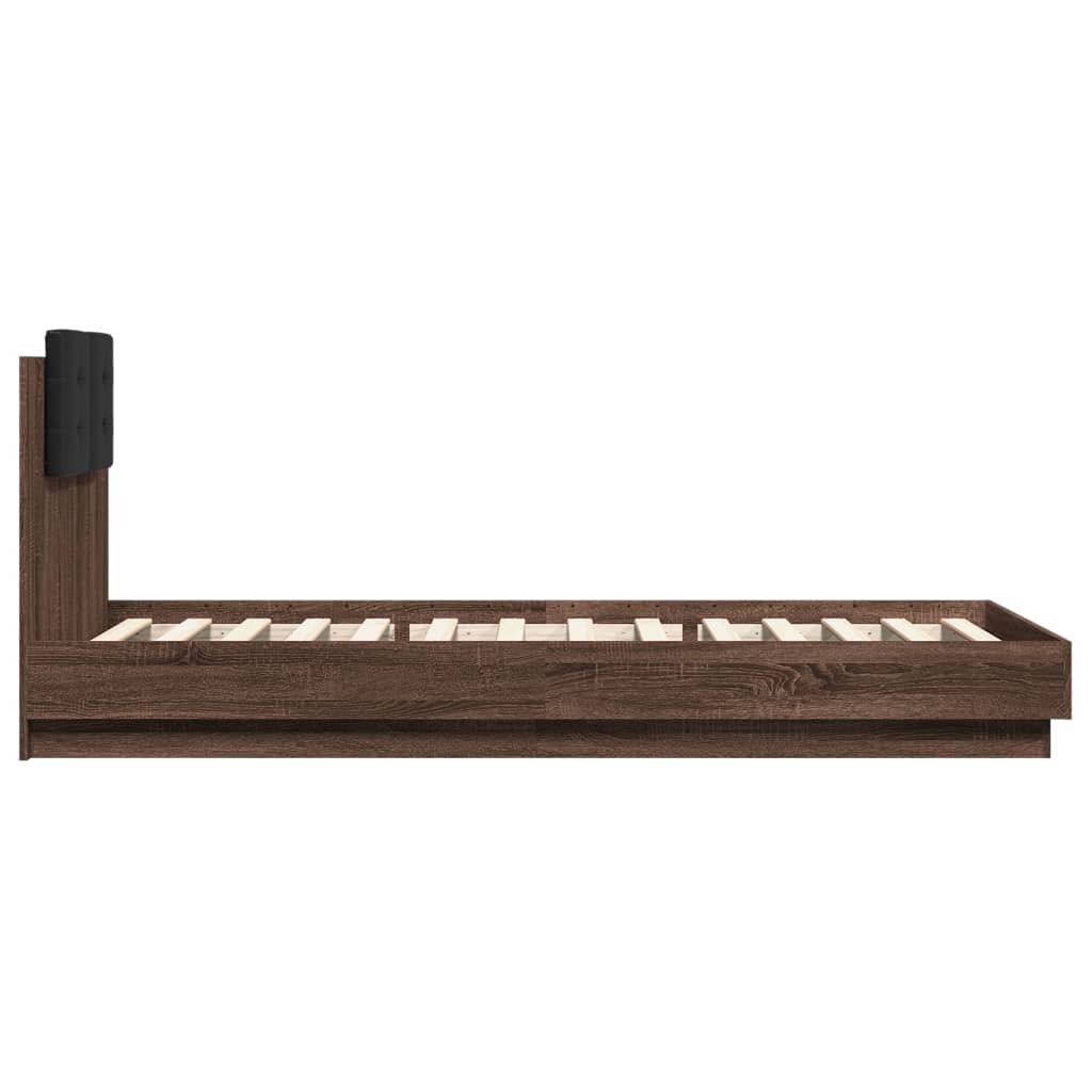 Bed Frame with LED without Mattress Brown Oak 90x200 cm