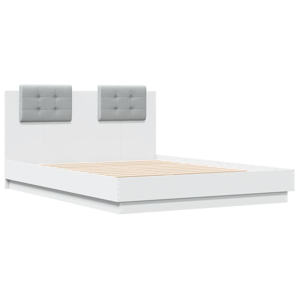 Bed Frame with LED without Mattress White 135x190 cm Double