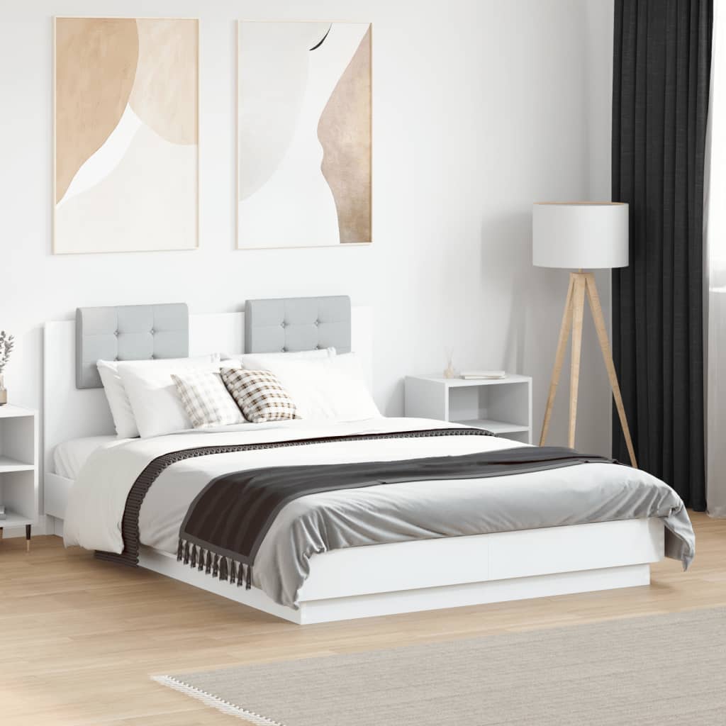 Bed Frame with LED without Mattress White 135x190 cm Double