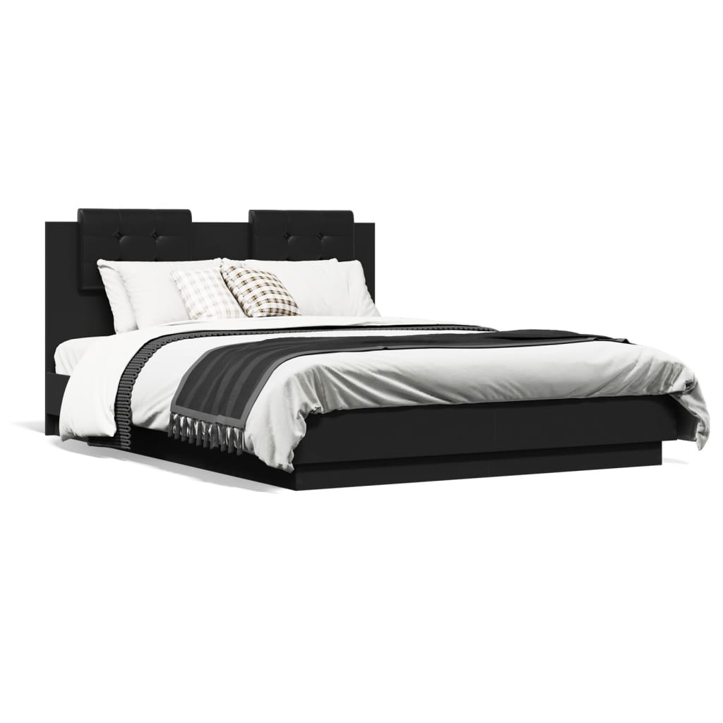 Bed Frame with LED without Mattress Black 135x190 cm Double