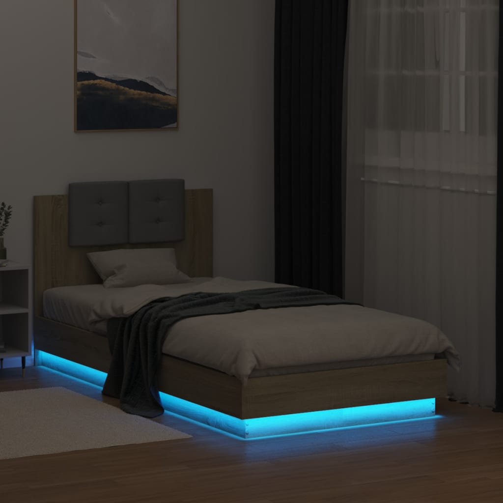 Bed Frame with LED without Mattress Sonoma Oak 90x190 cm Single