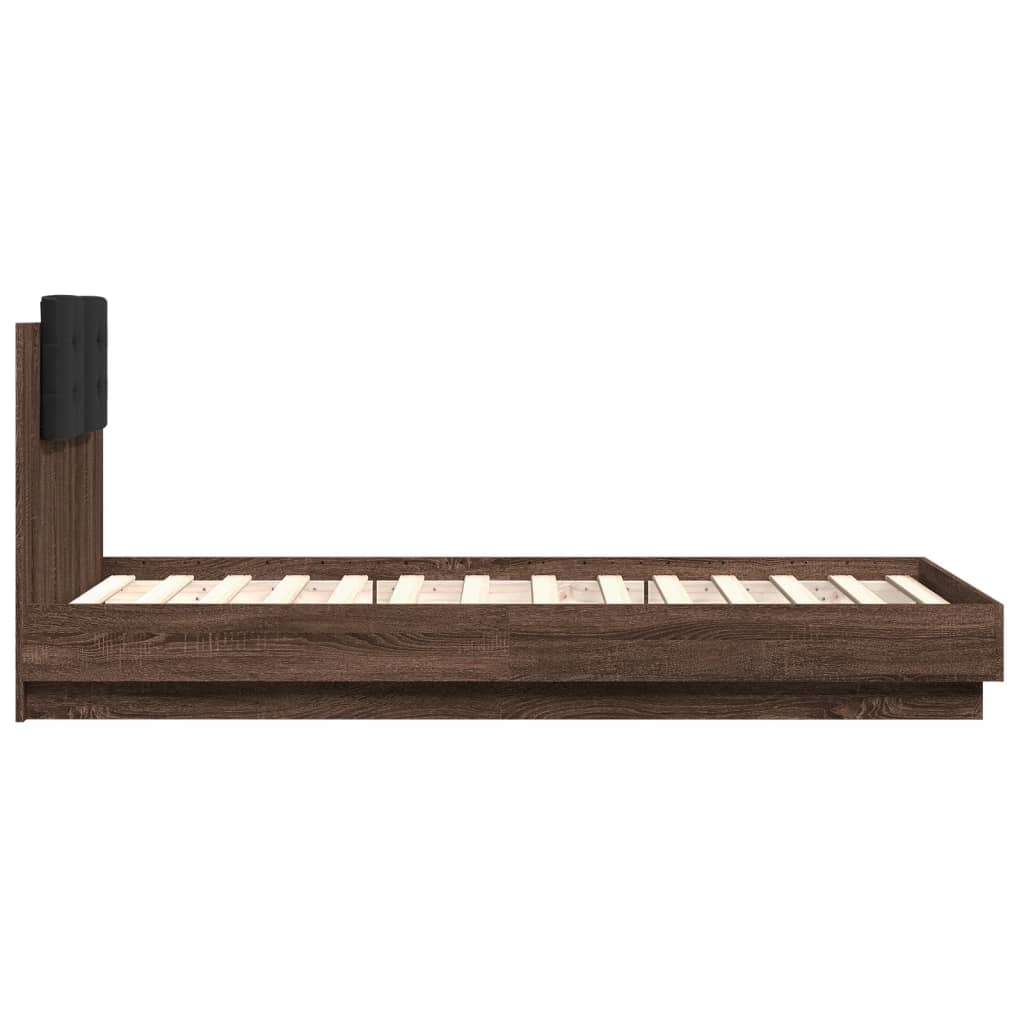 Bed Frame with LED without Mattress Brown Oak 90x190 cm Single