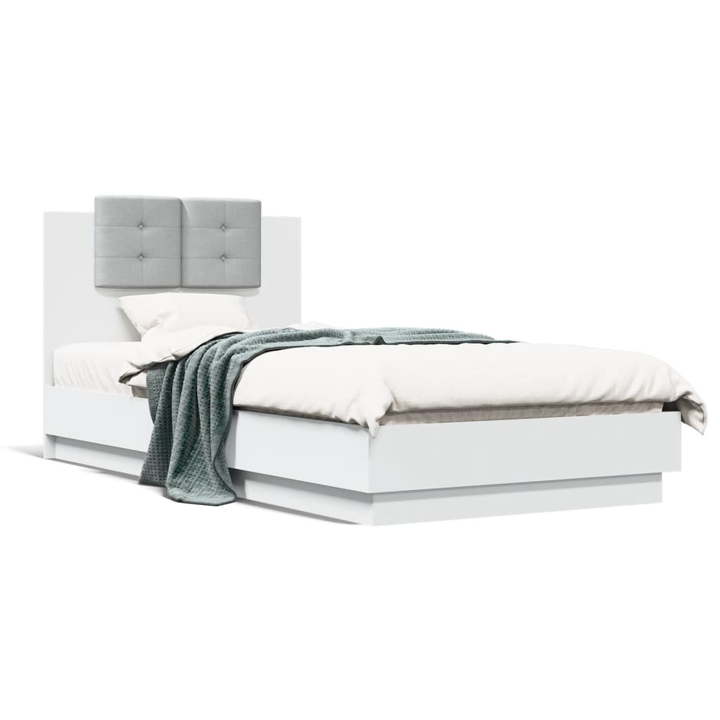 Bed Frame with LED without Mattress White 75x190 cm Small Single