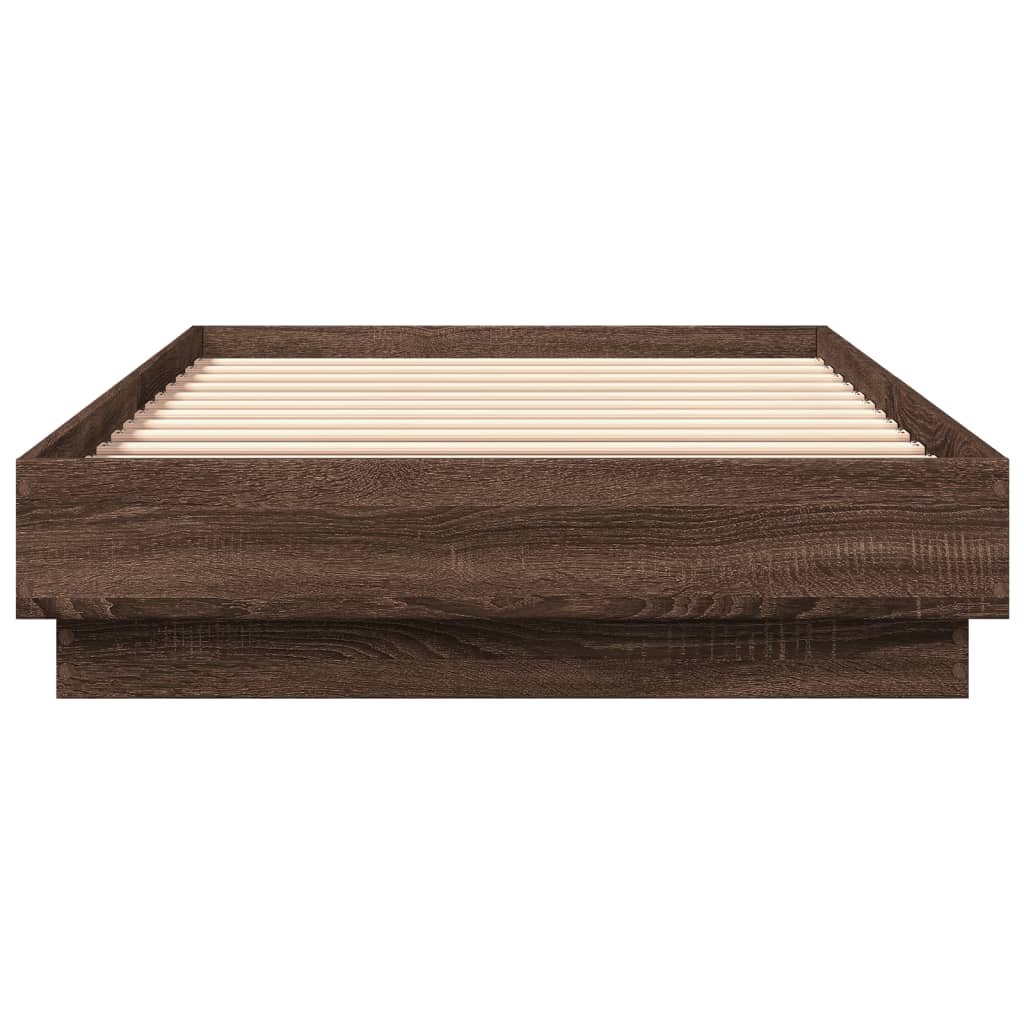 Bed Frame without Mattress with LED Lights Brown Oak 100x200 cm