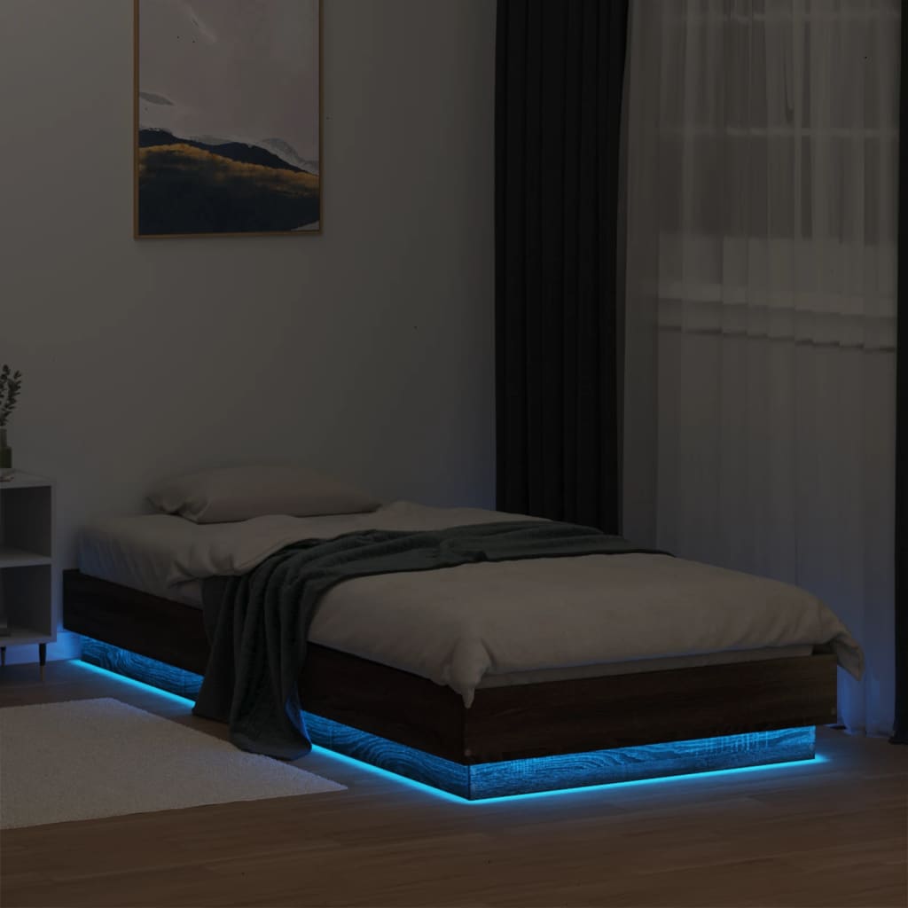 Bed Frame without Mattress with LED Lights Brown Oak 90x200 cm
