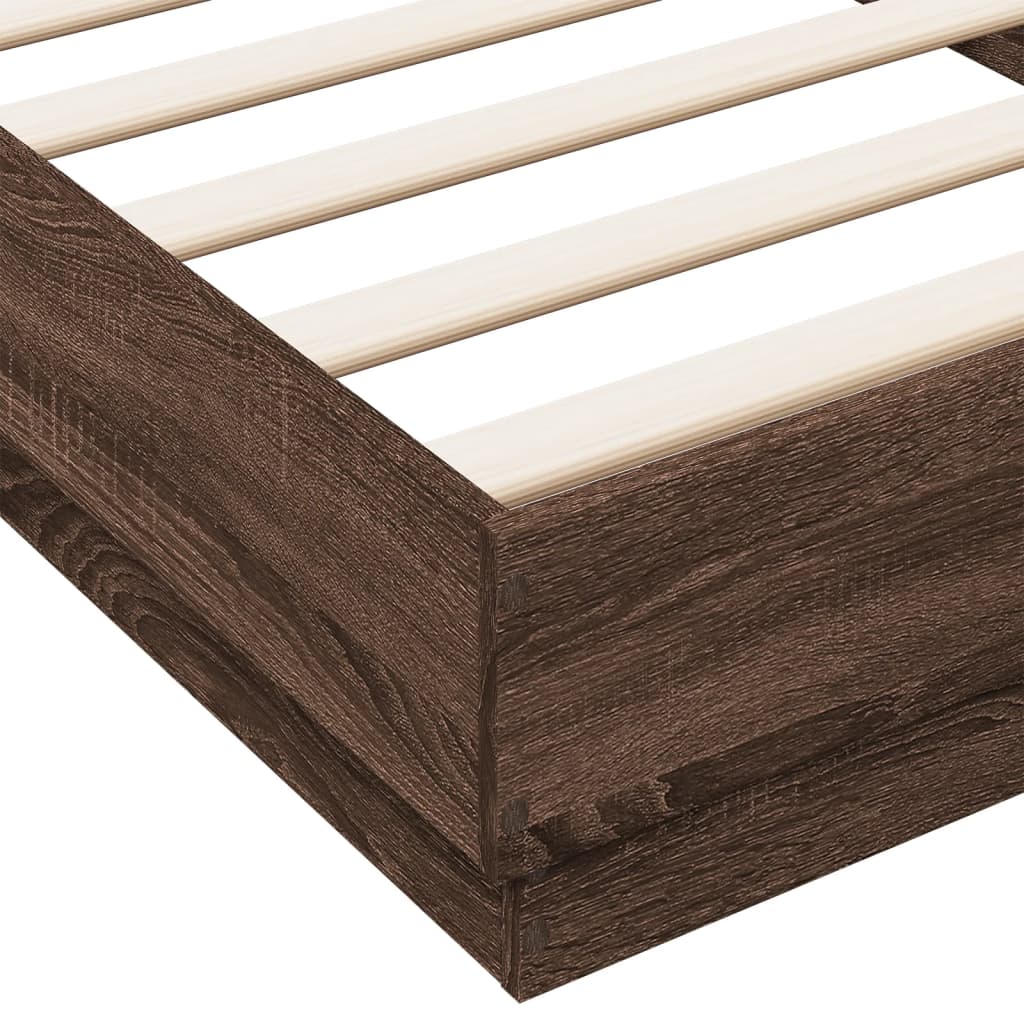 Bed Frame without Mattress with LED Lights Brown Oak 90x200 cm
