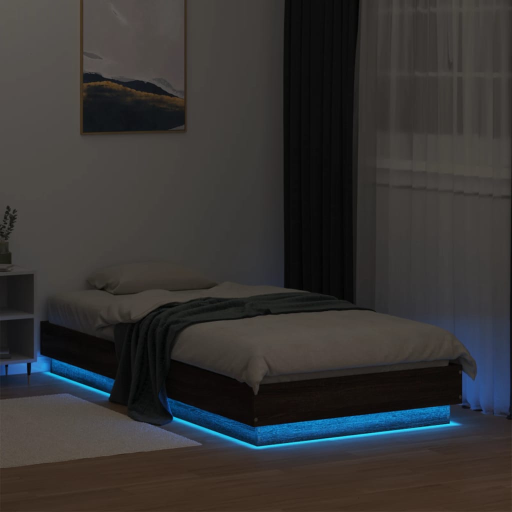 Bed Frame without Mattress with LED Lights Brown Oak 90x190 cm Single