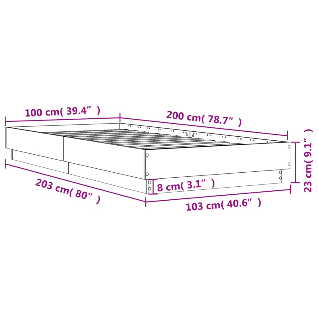 Bed Frame without Mattress Sonoma Oak 100x200 cm Engineered Wood