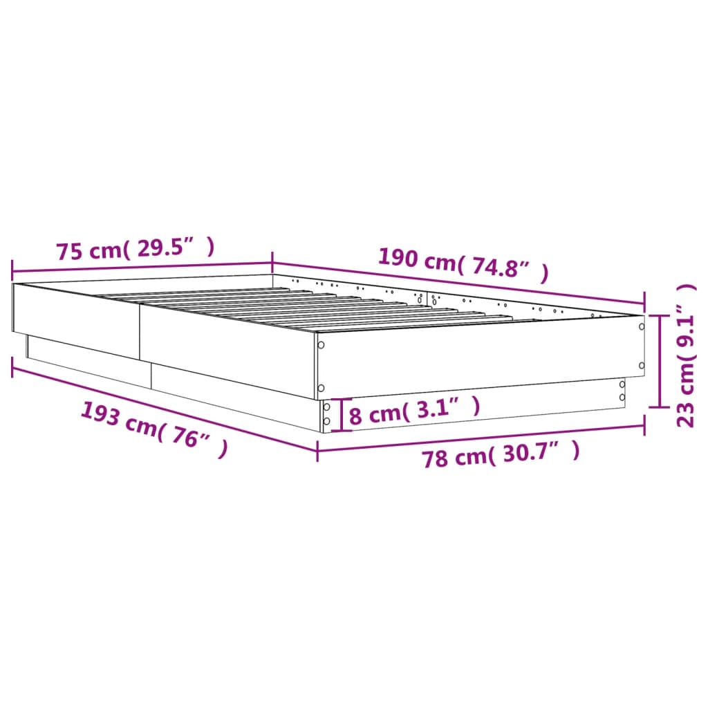 Bed Frame without Mattress Smoked Oak 75x190 cm Small Single Engineered Wood