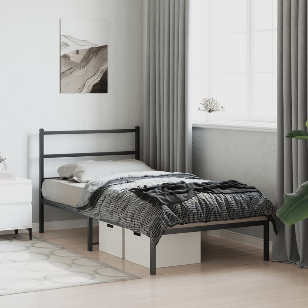 Metal Bed Frame without Mattress with Headboard Black 100x190cm