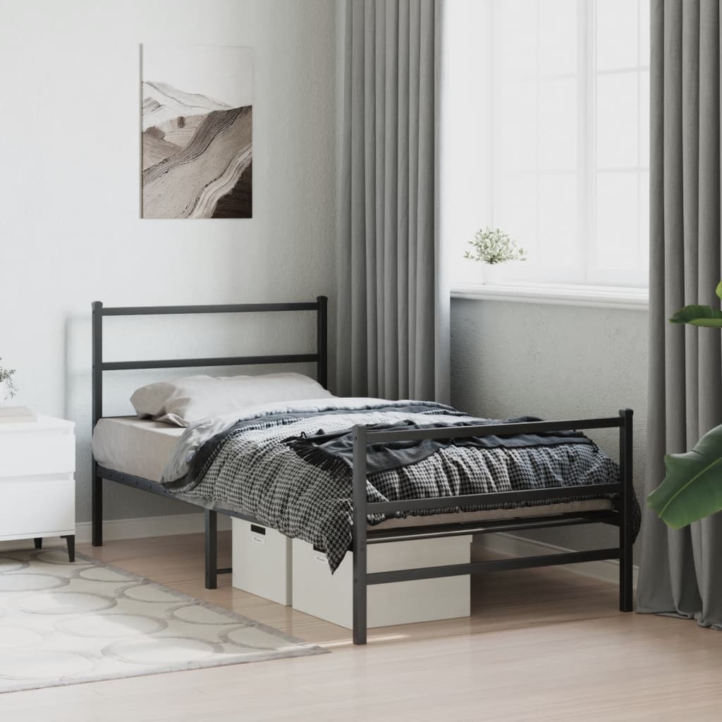 Metal Bed Frame without Mattress with Footboard Black 100x190cm