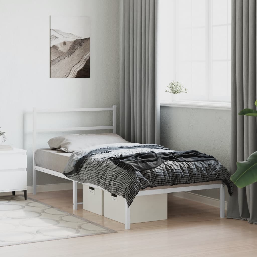 Metal Bed Frame without Mattress with Headboard White 107x203cm