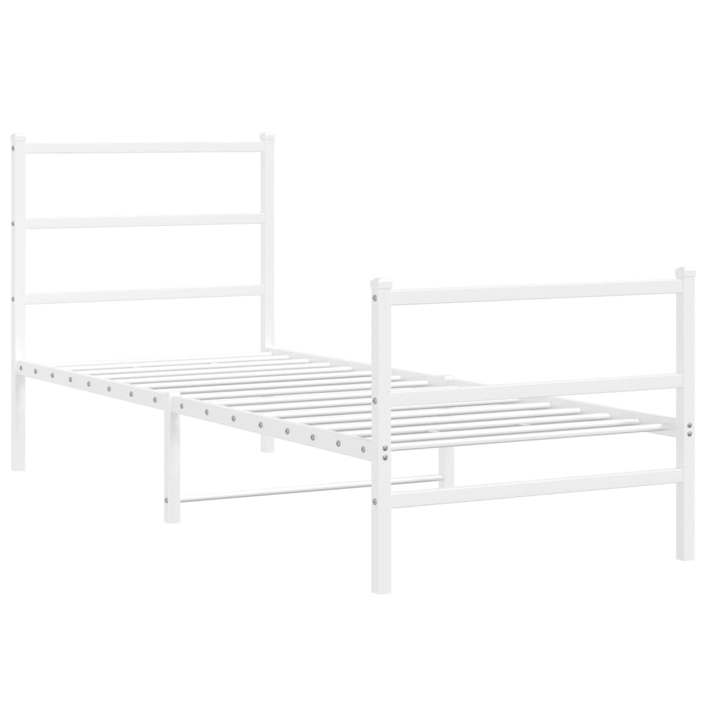 Metal Bed Frame without Mattress with Footboard White 75x190cm