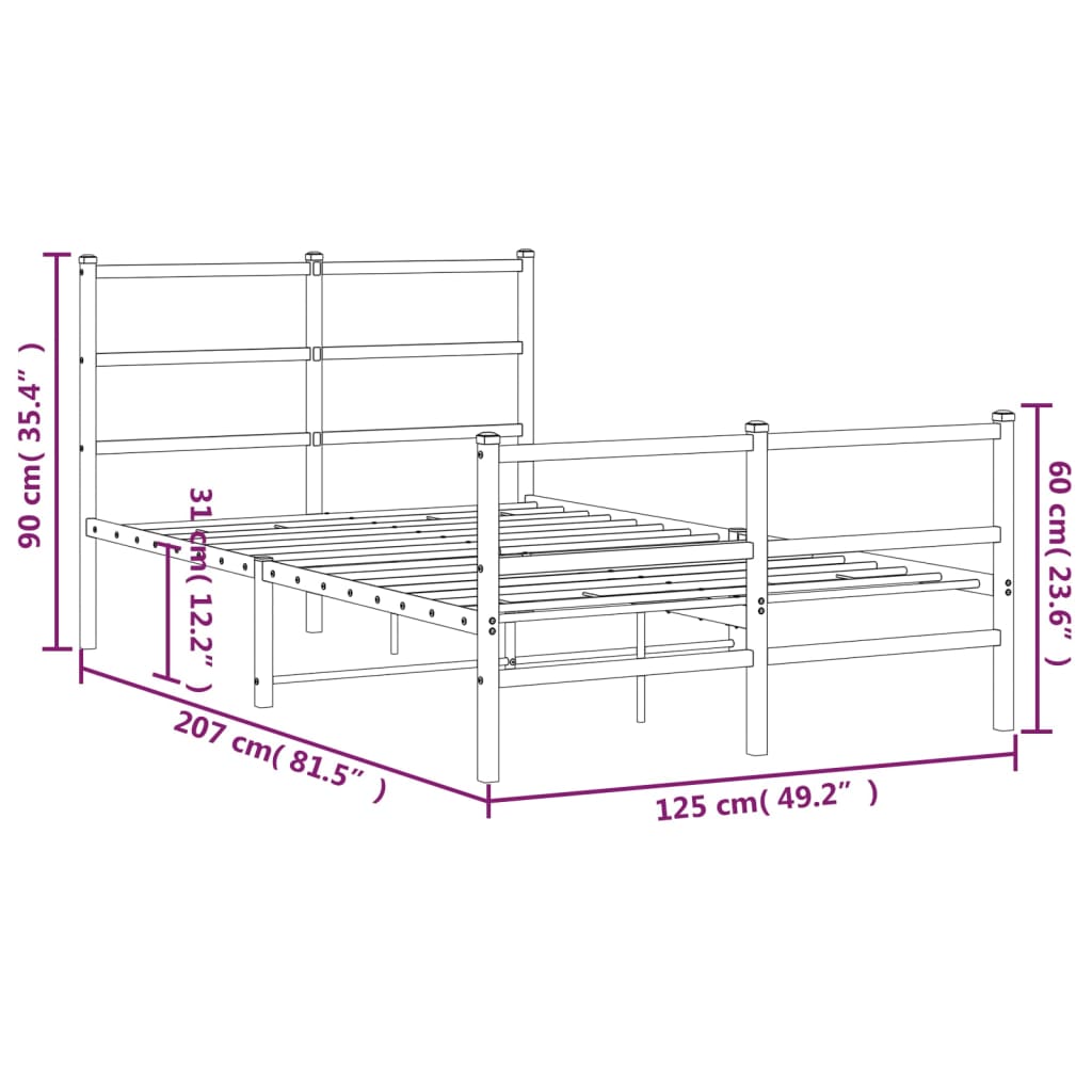 Metal Bed Frame without Mattress with Footboard White 120x200cm