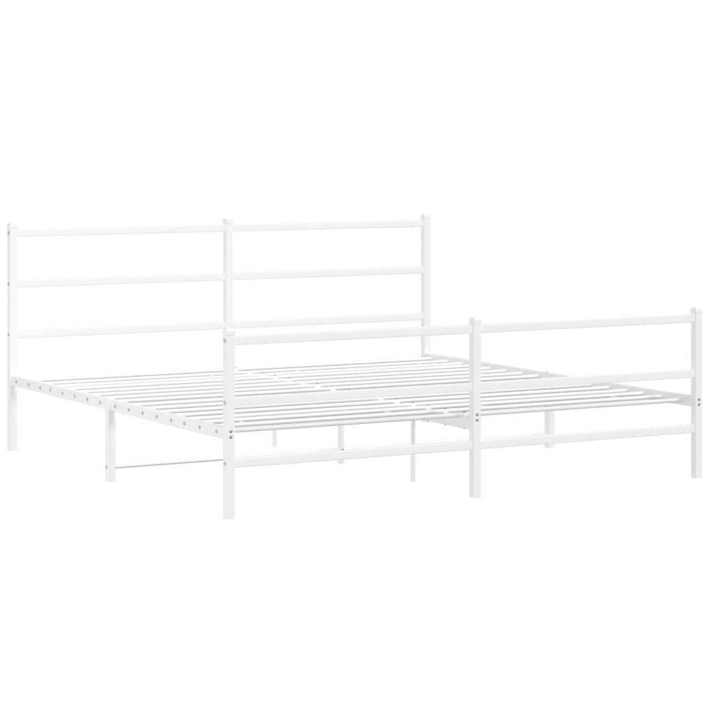 Metal Bed Frame without Mattress with Footboard White 183x213cm