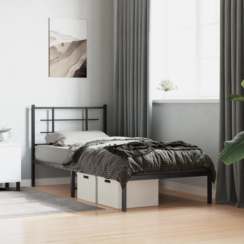Metal Bed Frame without Mattress with Headboard Black 90x200cm