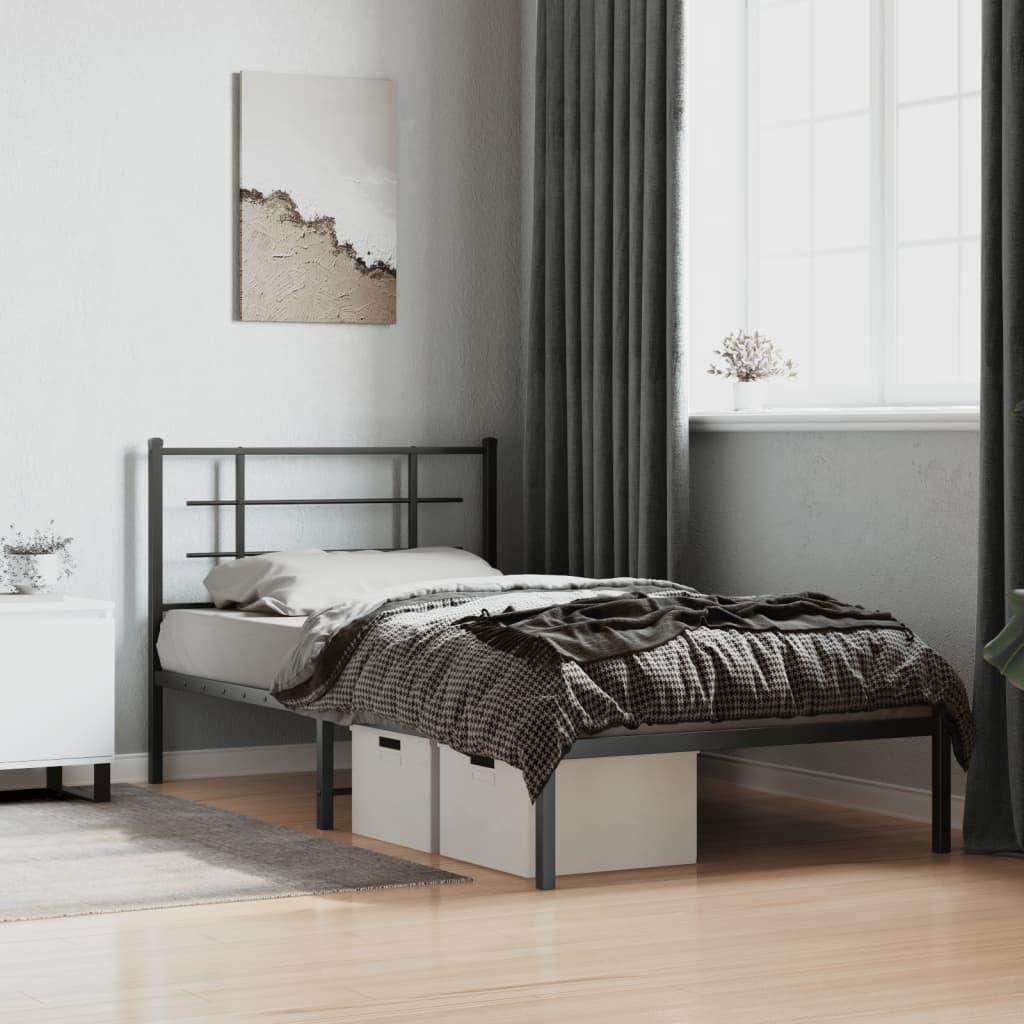Metal Bed Frame without Mattress with Headboard Black 107x203cm