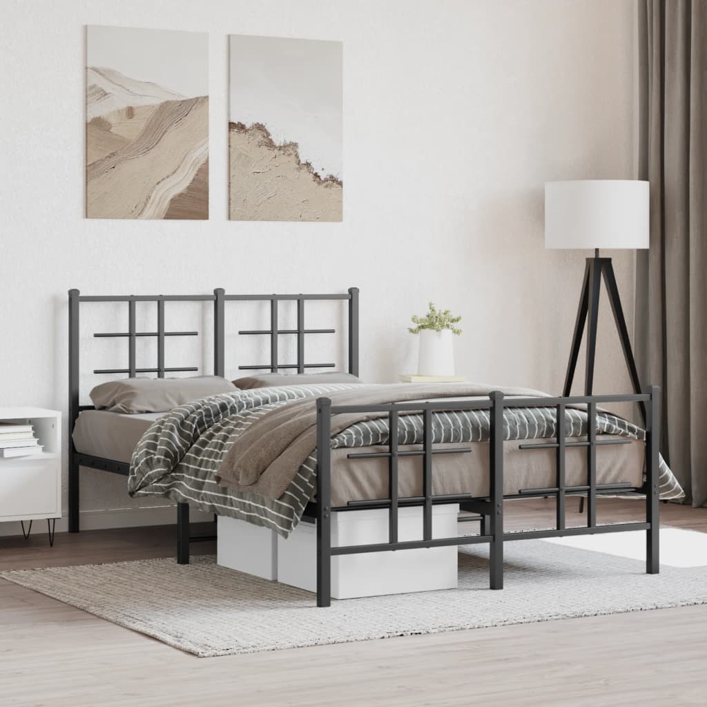Metal Bed Frame without Mattress with Footboard Black 120x190cm