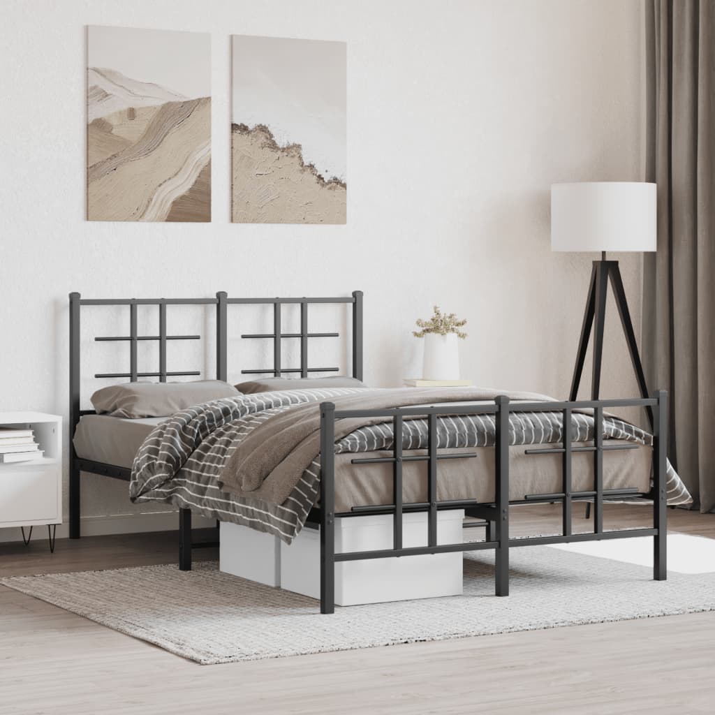 Metal Bed Frame without Mattress with Footboard Black 120x200cm
